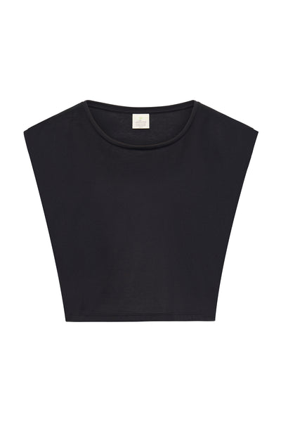 Cradle to Cradle certified organic cropped cotton top in Caviar Black for yoga, Pilates and gym