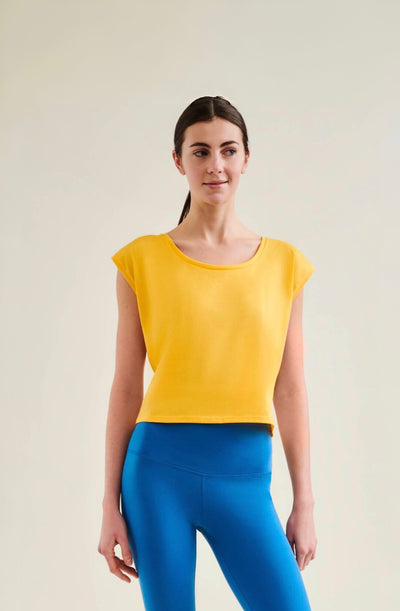 Lightweight zero-waste Cropped Top in Sunshine Yellow for yoga, Pilates, and gym - Biodegradable & Non-toxic materials